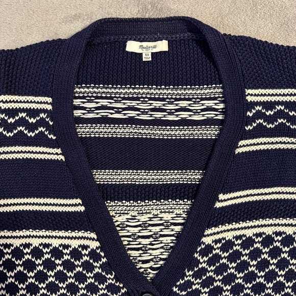 Madewell Womens Cardigan Sweater Stitchway Stripe Blue White XS Cotton - Picture 2 of 7